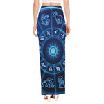 Blue Light Zodiac Circle Print High Slit Maxi Skirt