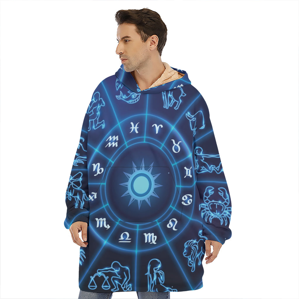 Blue Light Zodiac Circle Print Hoodie Blanket