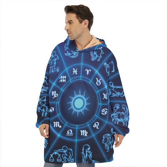 Blue Light Zodiac Circle Print Hoodie Blanket