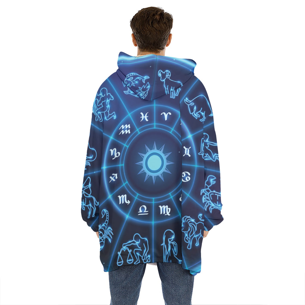 Blue Light Zodiac Circle Print Hoodie Blanket
