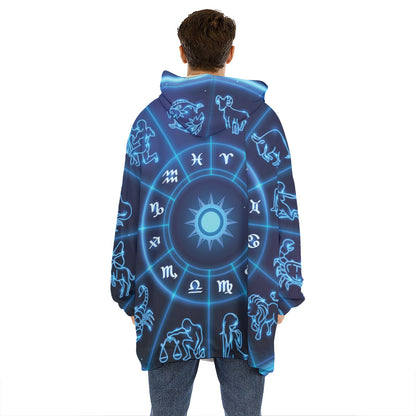Blue Light Zodiac Circle Print Hoodie Blanket