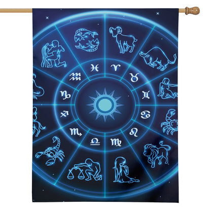 Blue Light Zodiac Circle Print House Flag