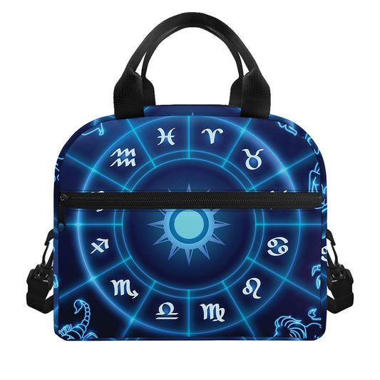 Blue Light Zodiac Circle Print Insulated Lunch Bag