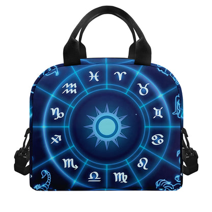 Blue Light Zodiac Circle Print Insulated Lunch Bag