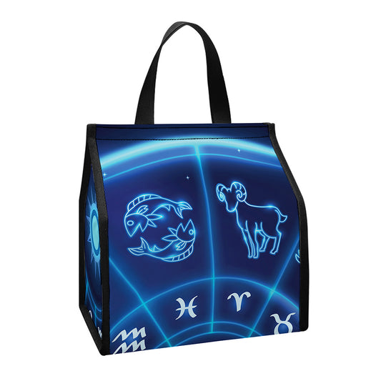 Blue Light Zodiac Circle Print Insulated Lunch Tote