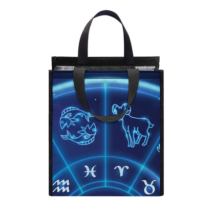 Blue Light Zodiac Circle Print Insulated Lunch Tote