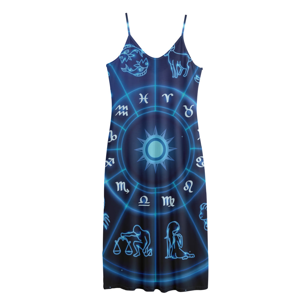 Blue Light Zodiac Circle Print Jersey Midi Cami Dress