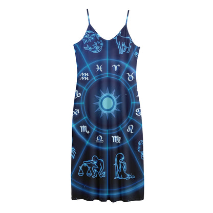 Blue Light Zodiac Circle Print Jersey Midi Cami Dress