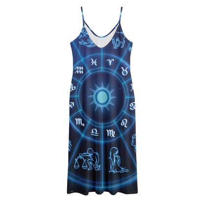 Blue Light Zodiac Circle Print Jersey Midi Cami Dress