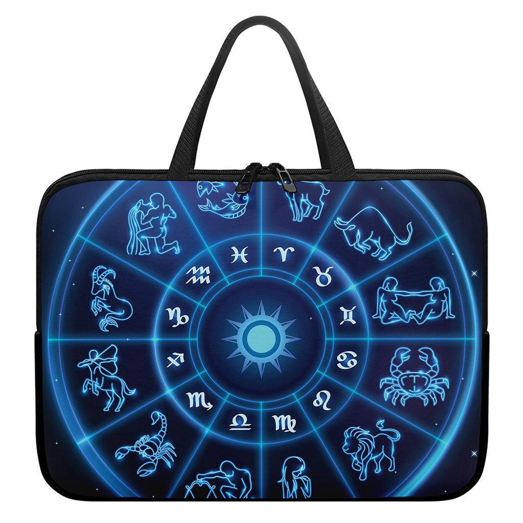 Blue Light Zodiac Circle Print Laptop Sleeve With Handle