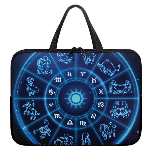 Blue Light Zodiac Circle Print Laptop Sleeve With Handle