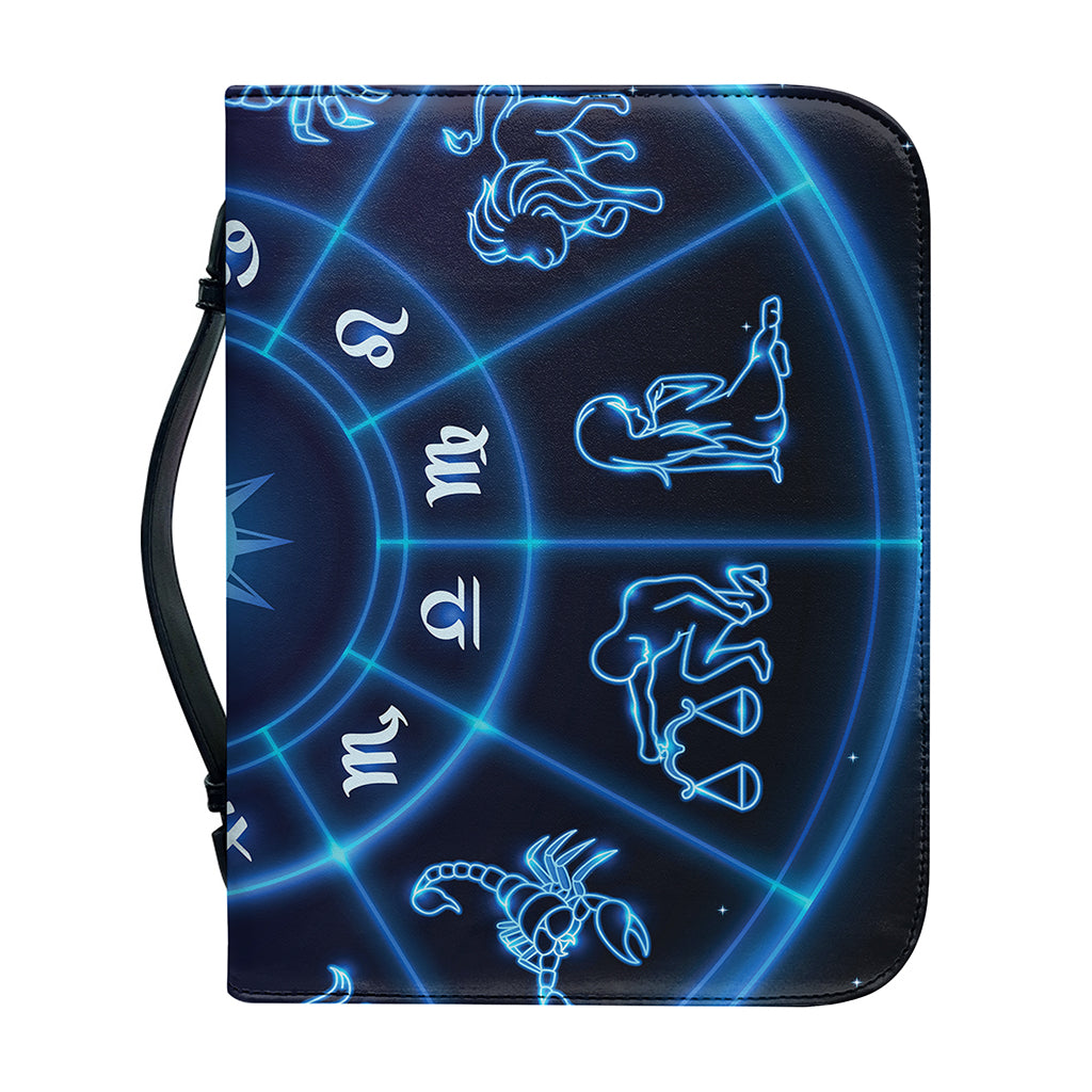 Blue Light Zodiac Circle Print Leather Bible Cover