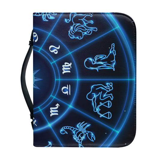 Blue Light Zodiac Circle Print Leather Bible Cover