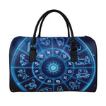 Blue Light Zodiac Circle Print Leather Duffle Bag