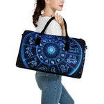 Blue Light Zodiac Circle Print Leather Duffle Bag