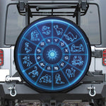 Blue Light Zodiac Circle Print Leather Spare Tire Cover