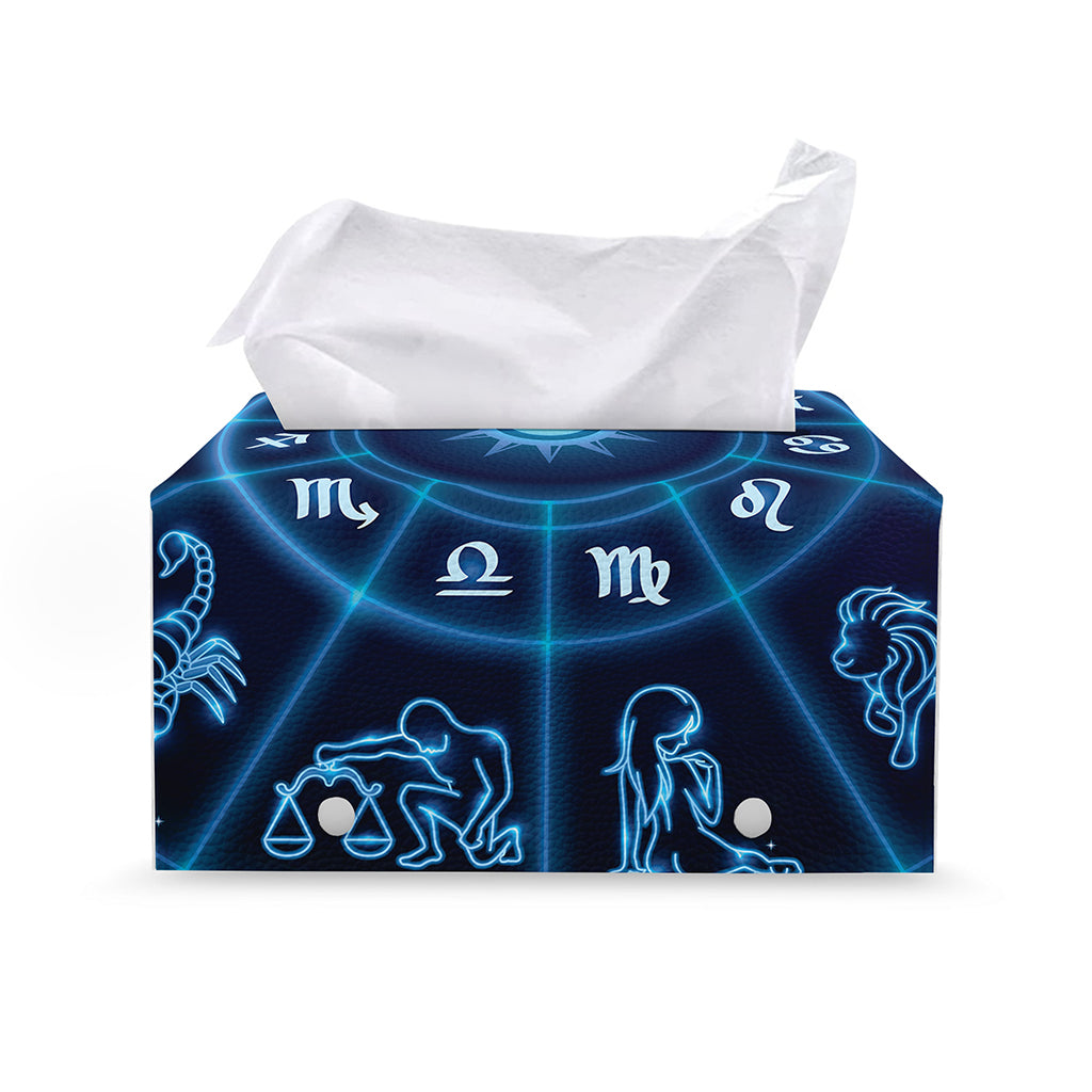 Blue Light Zodiac Circle Print Leather Tissue Box Cover