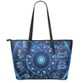 Blue Light Zodiac Circle Print Leather Tote Bag With Zipper