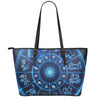 Blue Light Zodiac Circle Print Leather Tote Bag