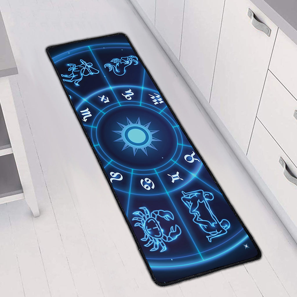 Blue Light Zodiac Circle Print Long Kitchen Mat