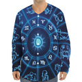 Blue Light Zodiac Circle Print Long Sleeve Baseball Jersey