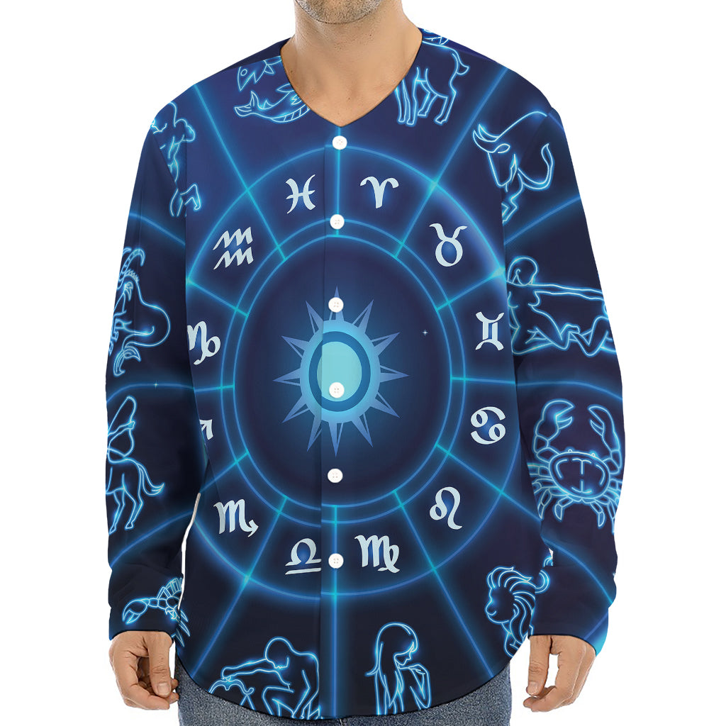 Blue Light Zodiac Circle Print Long Sleeve Baseball Jersey