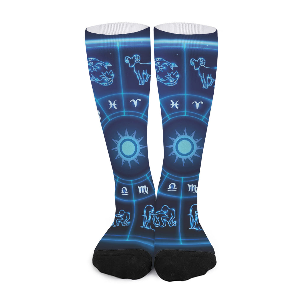 Blue Light Zodiac Circle Print Long Socks