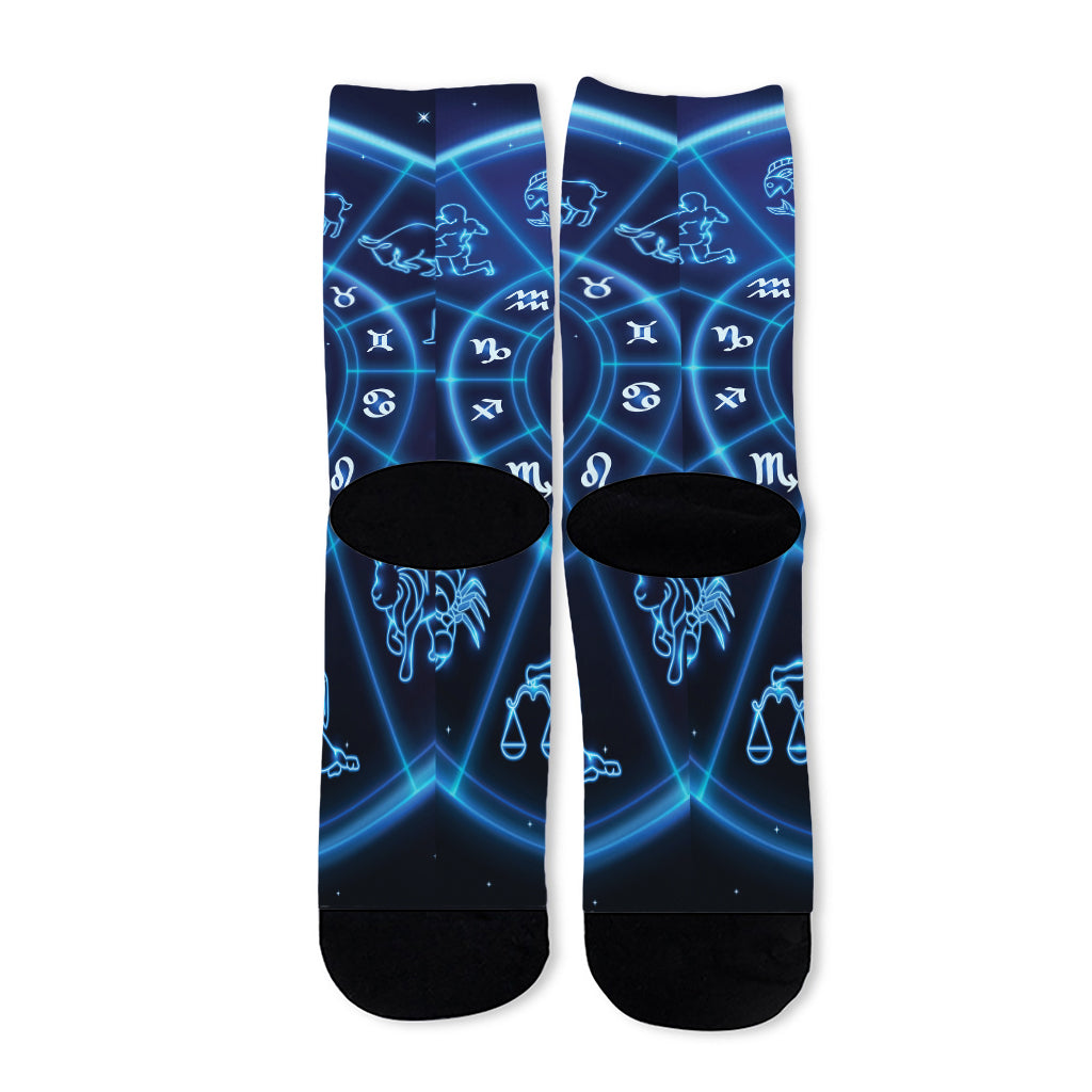 Blue Light Zodiac Circle Print Long Socks