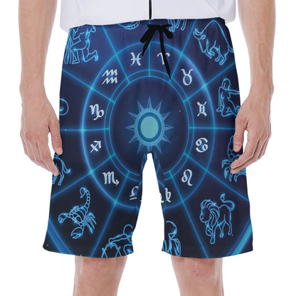 Blue Light Zodiac Circle Print Men's Beach Shorts