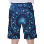Blue Light Zodiac Circle Print Men's Beach Shorts