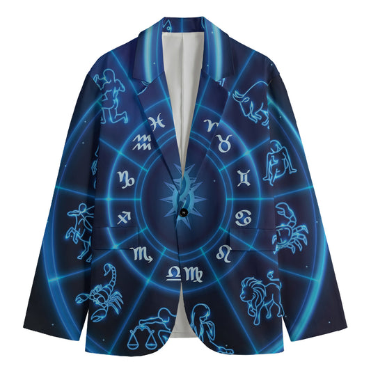 Blue Light Zodiac Circle Print Men's Blazer