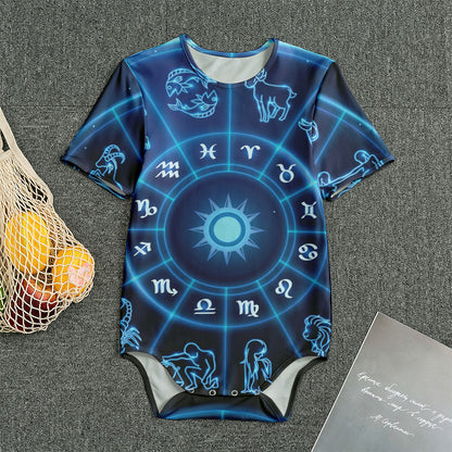 Blue Light Zodiac Circle Print Men's Bodysuit