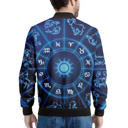 Blue Light Zodiac Circle Print Men's Bomber Jacket