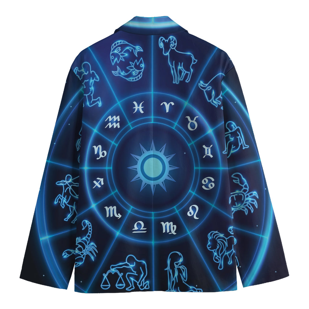 Blue Light Zodiac Circle Print Men's Cotton Blazer