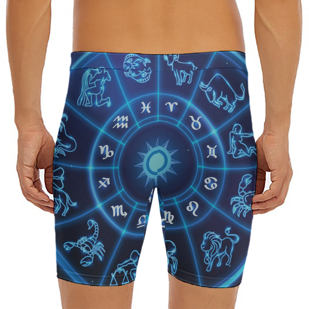 Blue Light Zodiac Circle Print Men's Long Boxer Briefs