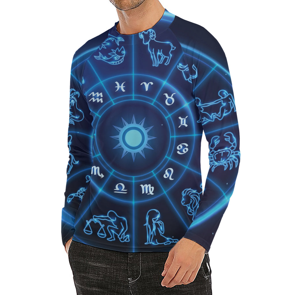 Blue Light Zodiac Circle Print Men's Long Sleeve Rash Guard
