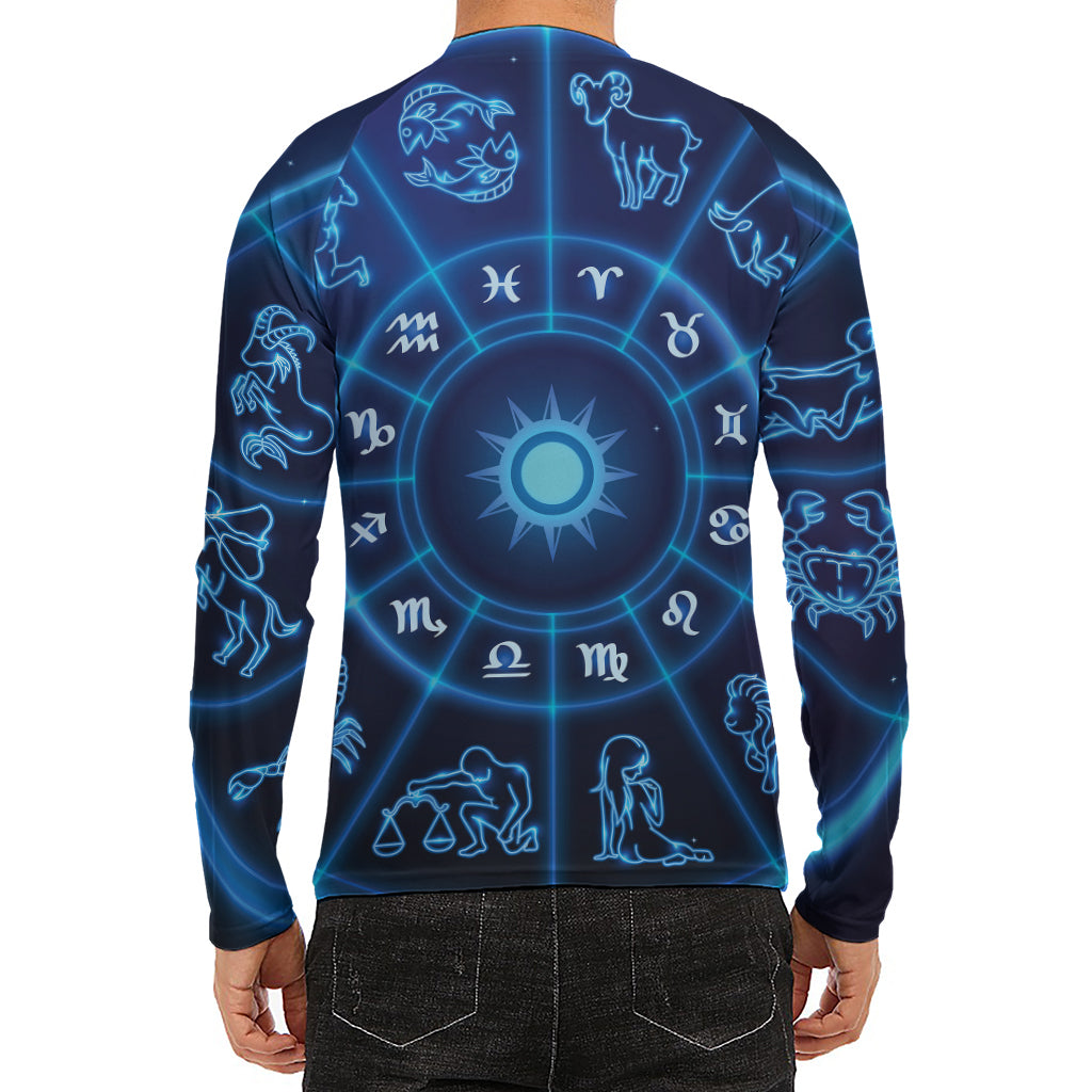 Blue Light Zodiac Circle Print Men's Long Sleeve Rash Guard