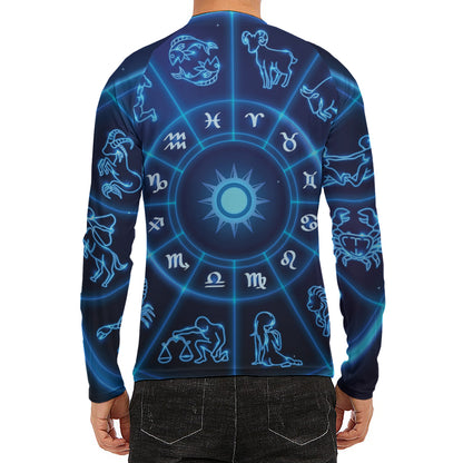 Blue Light Zodiac Circle Print Men's Long Sleeve Rash Guard