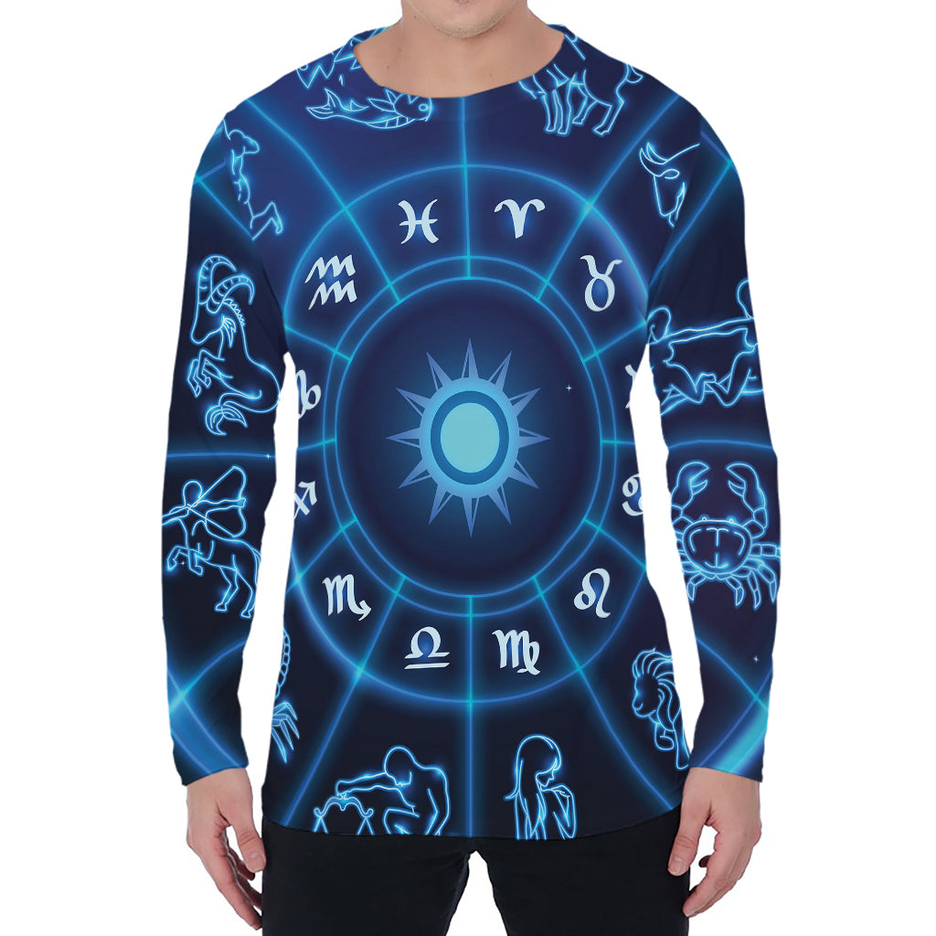 Blue Light Zodiac Circle Print Men's Long Sleeve T-Shirt