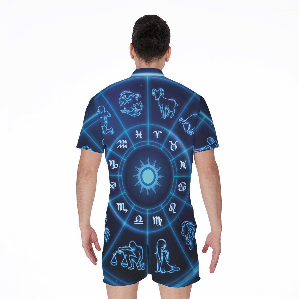Blue Light Zodiac Circle Print Men's Rompers