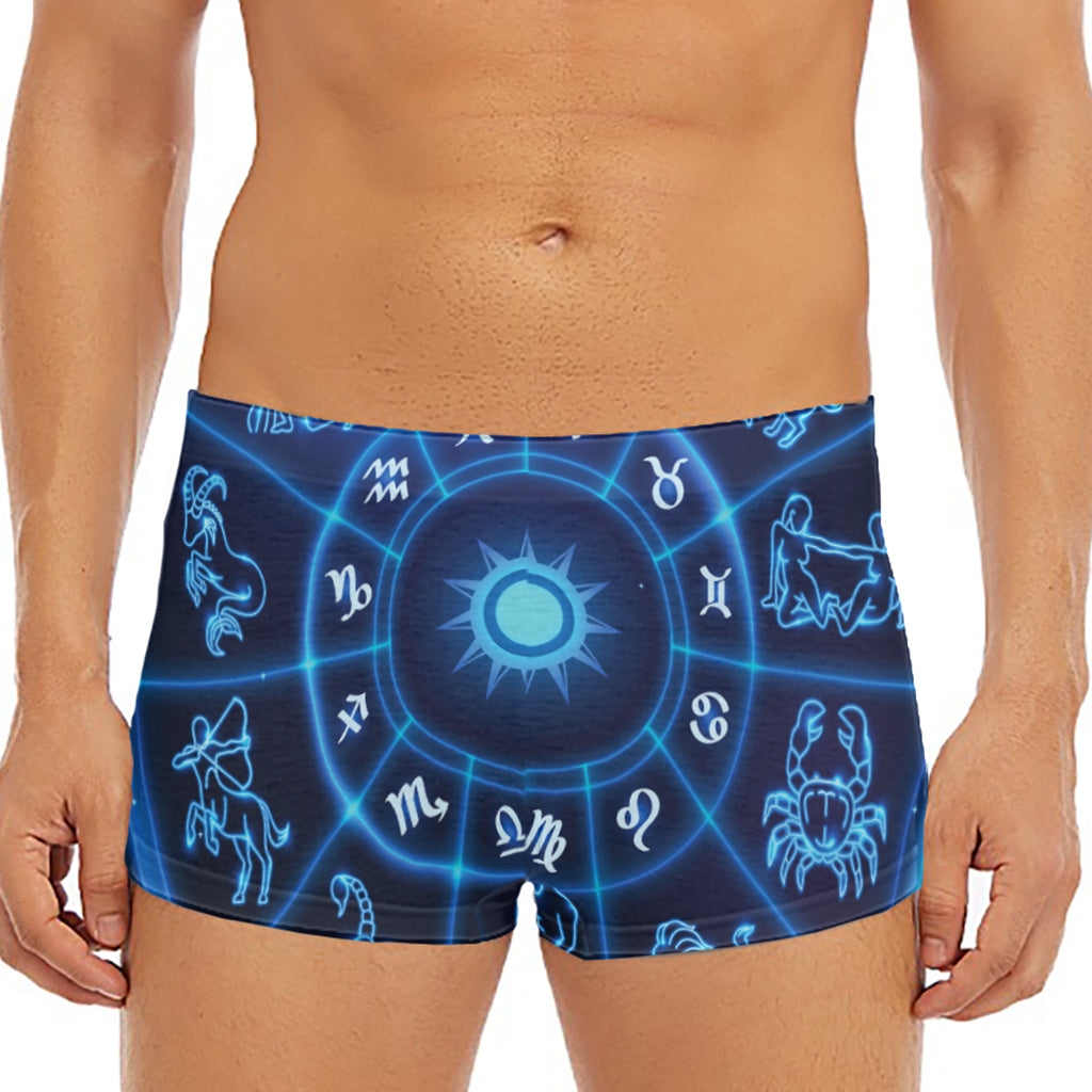 Blue Light Zodiac Circle Print Men's Short Boxer Briefs