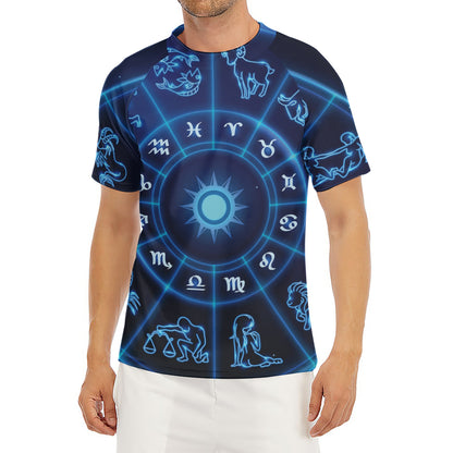 Blue Light Zodiac Circle Print Men's Short Sleeve Rash Guard
