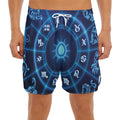Blue Light Zodiac Circle Print Men's Split Running Shorts