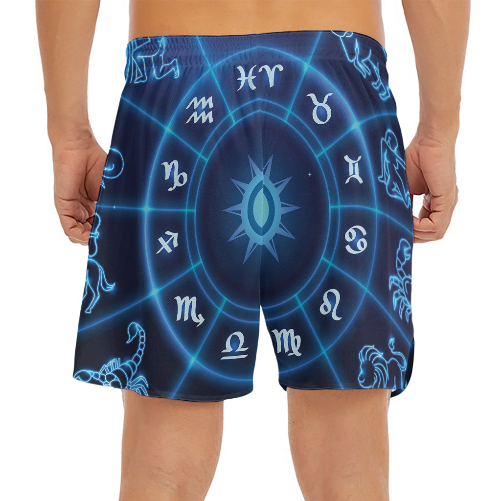Blue Light Zodiac Circle Print Men's Split Running Shorts