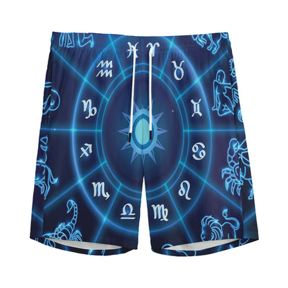 Blue Light Zodiac Circle Print Men's Sports Shorts