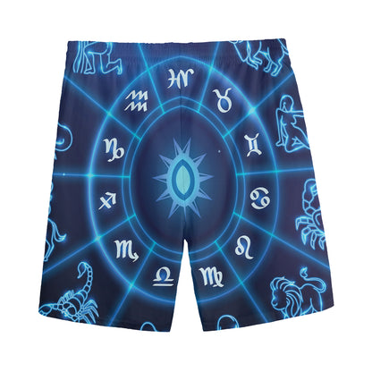 Blue Light Zodiac Circle Print Men's Sports Shorts