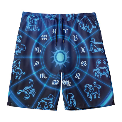 Blue Light Zodiac Circle Print Men's Swim Trunks