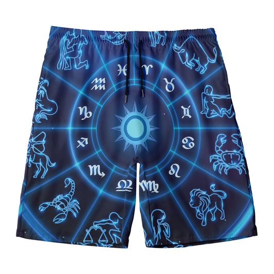Blue Light Zodiac Circle Print Men's Swim Trunks