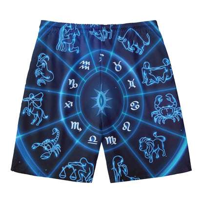 Blue Light Zodiac Circle Print Men's Swim Trunks