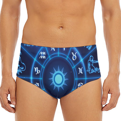 Blue Light Zodiac Circle Print Men's Triangle Swim Briefs